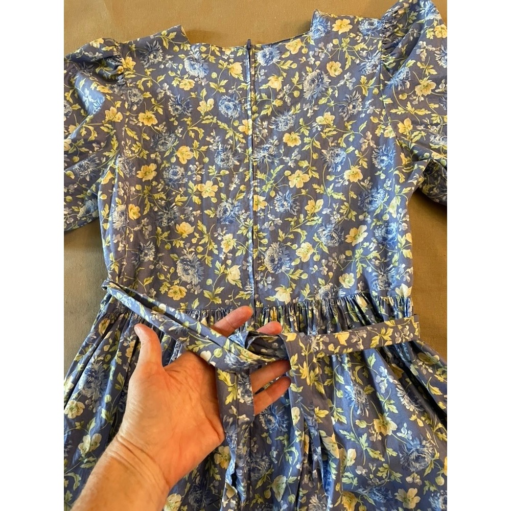 Vintage Laura Ashley 80s Dress Sz 10 Blue Cottage Garden Floral Prairie Modest - Picture 9 of 9